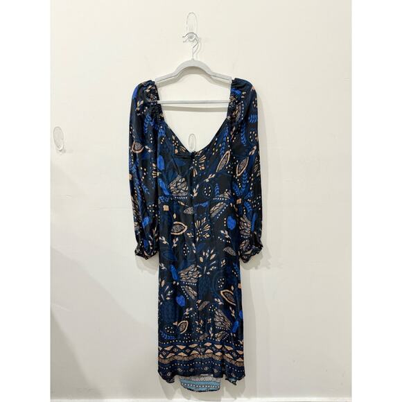 NWT Farm Rio Macaw Forest Crisscross Tie A-Line Midi Dress Cobalt Blue Large - Picture 3 of 6